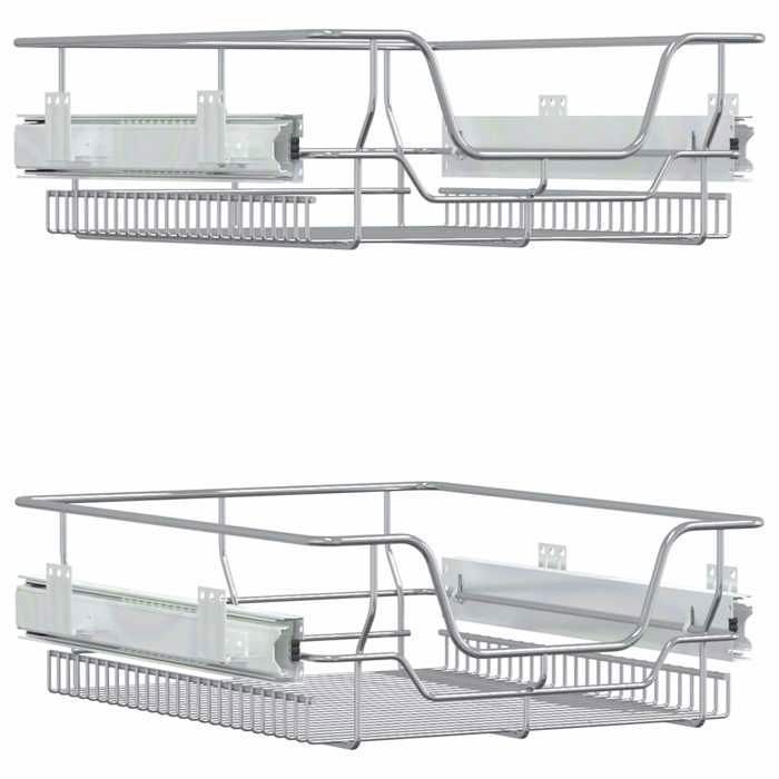 VidaXL Paniers Métalliques Coulissants 2 pcs, Étagères Coulissantes pour Armoire avec Rangement, Organisateur d’Armoire 358372