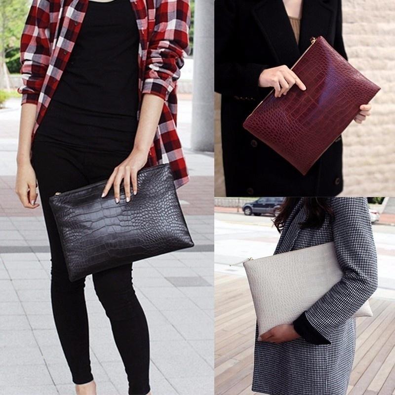 Damen Clutch Tasche mit Krokodilprägung Leder Umschlagtasche Clutch Abendtasche Damen Clutches Handtasche