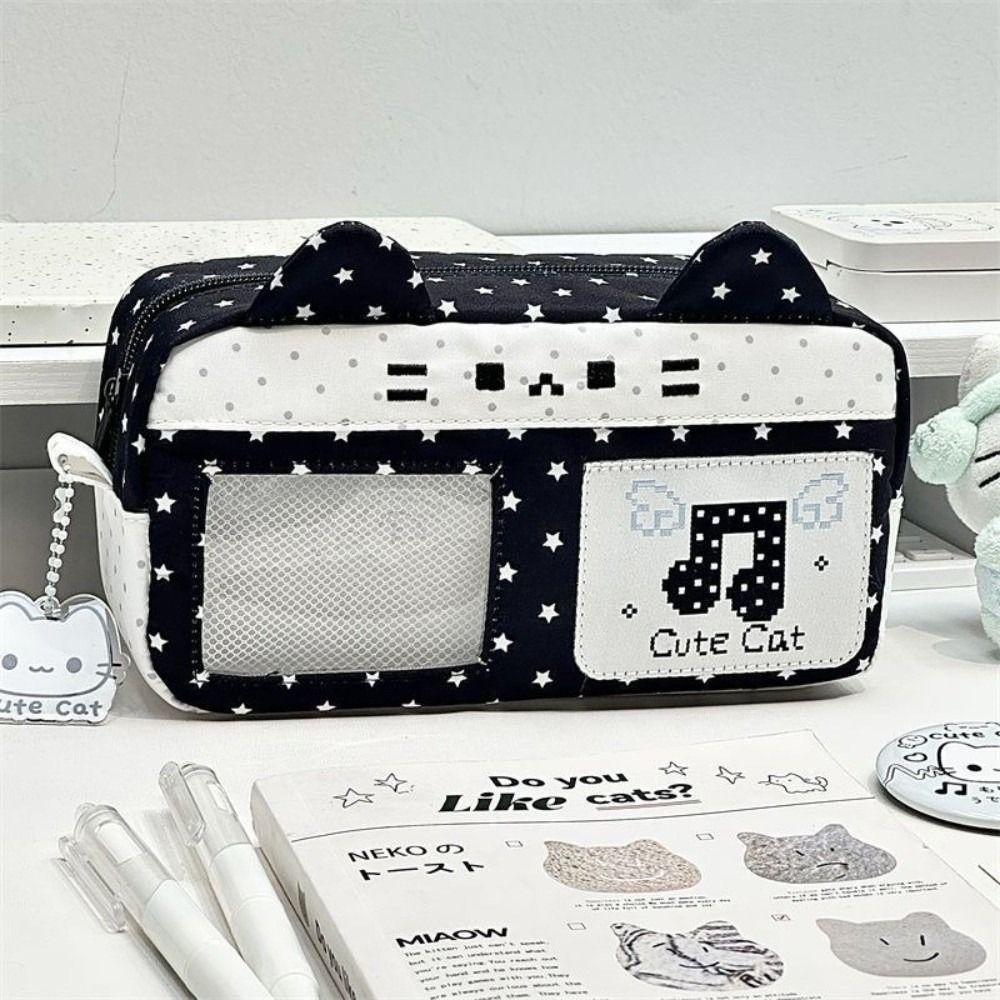 Large Capacity Pencil Case Pixel Music Not Print Pencil Pouch Kawaii Stationery Organizer  Gift