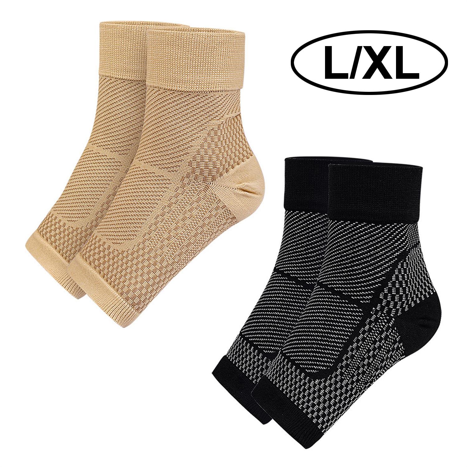 

2 пари компресійних шкарпеток - підошовні шкарпетки для знеболювання для чоловіків, жінок, панчохи з відкритими носками, підтримуючи щиколотку, розтягувач для п яти L/XL чорний
