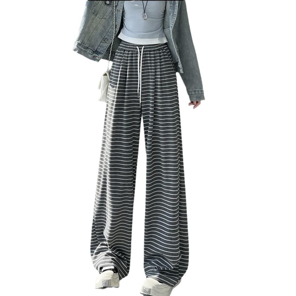 Autumn Horizontal Stripe Wide-Leg Women's High-Waist Casual Pants
