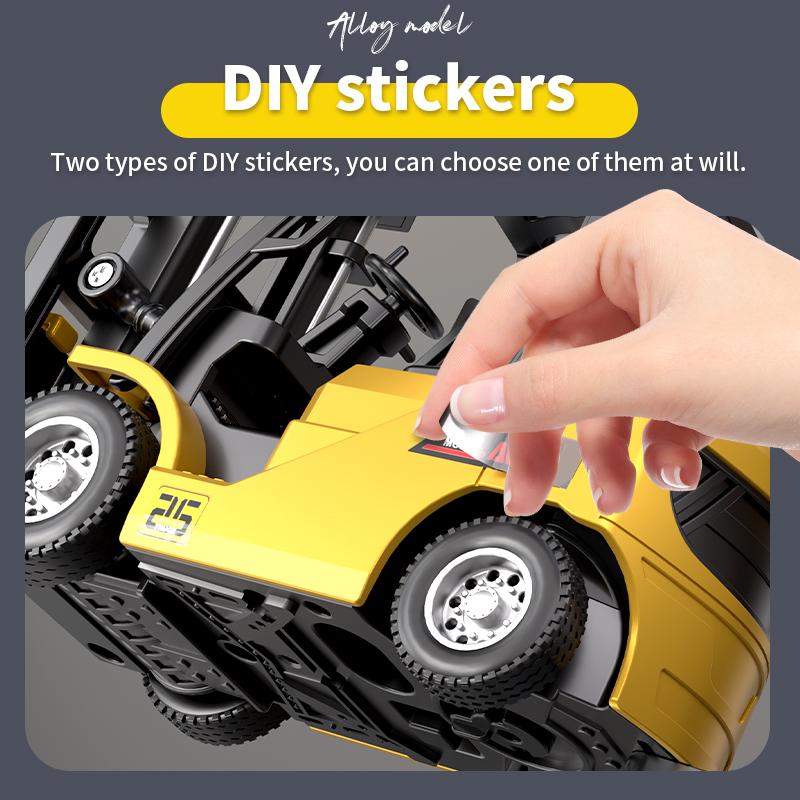 1/64 2.4G Rc Mini Alloy Forklift With Trailer Diy Stickers 4Ch App Remote Control Truck Music Lights Kids Toys Christmas Gifts