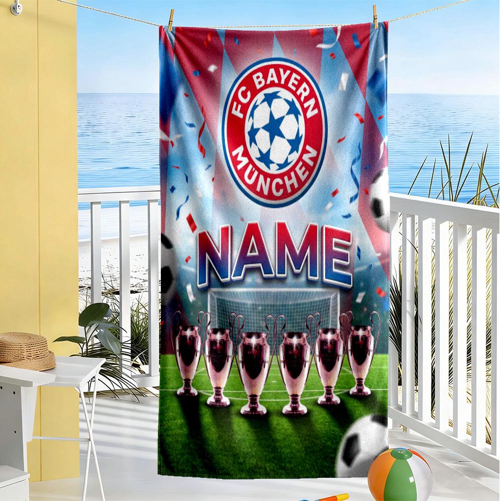 Bayern Munich Soccer Poster Customizable Name Beach Towel Soft Durable Quick-Dry Suitable for Swimming Gym Camping Yoga Vacation