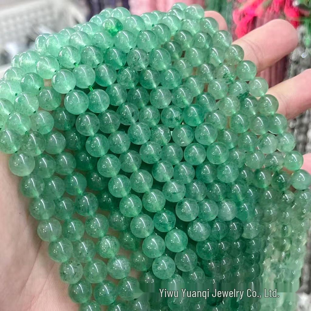 Yuanqi Jewelry Natural Green Strawberry Quartz Round Beads Bracelet DIY Handmade Accessories.