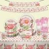 Mother'S Day Pink Flower Party Set Disposable Paper Plate Tissue Paper Cup Flag Party Decoration