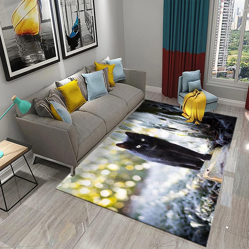 Cute Mystery Black Cat Carpet for Living Room Rugs Children Bedroom Decor Carpet Bathroom Mat Home Decoration Anti-slip Doormat