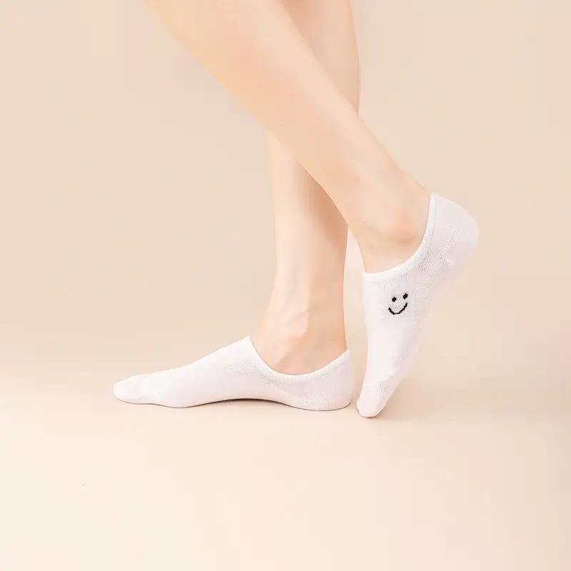 5  Pairs Large Size Smile Short Tube Socks Women's Sports Socks Spring and Summer Breathable Rainbow Color Men's and Women's Boat Socks