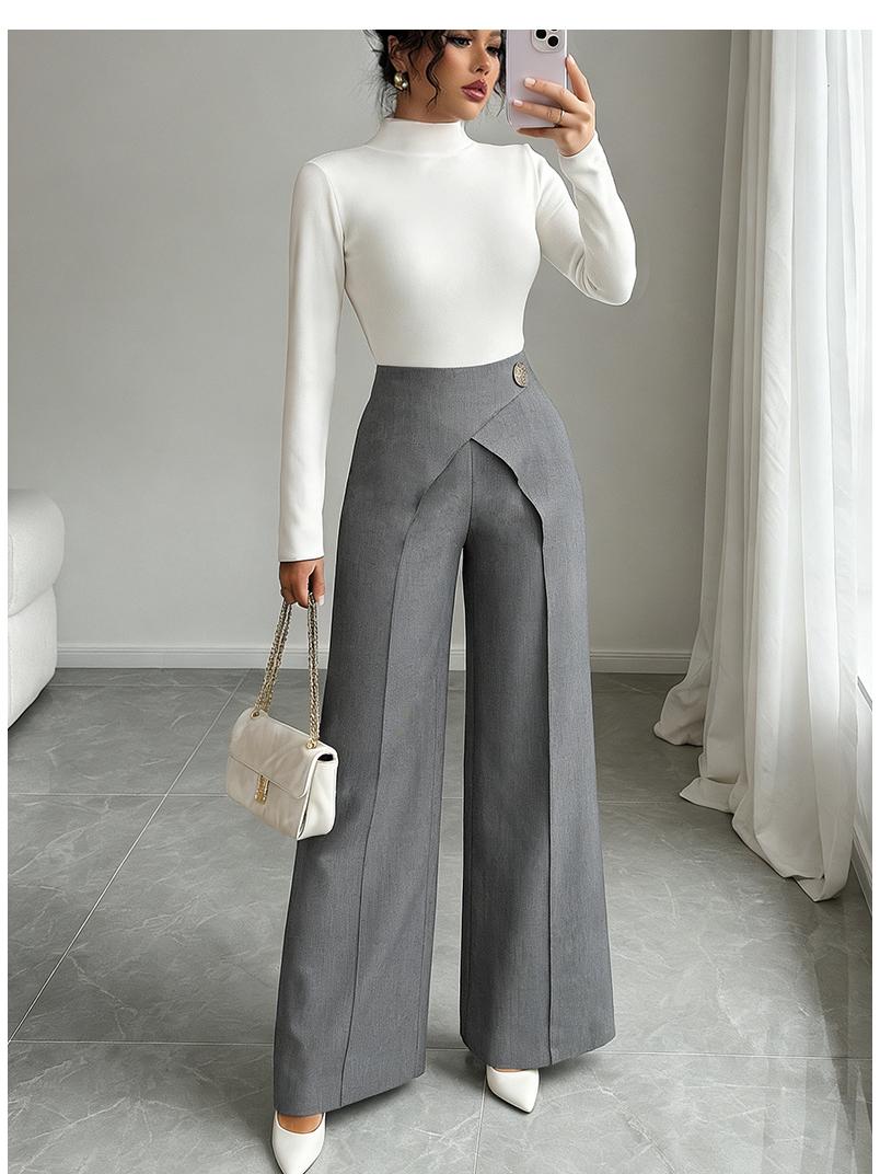

Slimming High-Waisted Light Color Straight-Leg Pants for Petite Women - European & American Autumn/Winter Casual Style. XL (Weight: 130-145 lbs) шифер серый