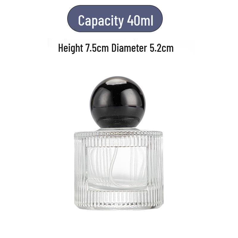 

Cylindrical Transparent Glass Perfume Bottle with Vertical Stripes and Bayonet Portable Press for Fine Mist Cosmetics Refill