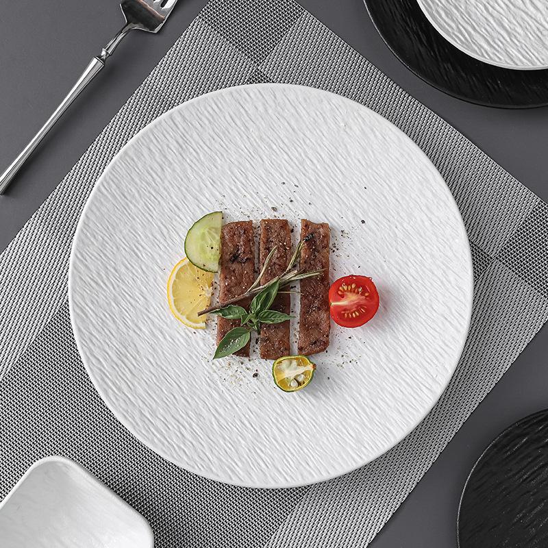 Black dish ceramic plate disc white Western restaurant tableware Barbecue grilled meat serving plate Ceramic frosted steak plate