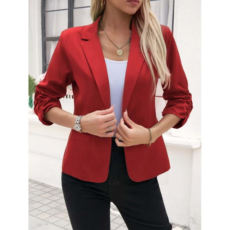 Womens Slim Fit Blazer Jacket 7/8 Sleeve Office Wear Business Casual Workwear Pure Color
