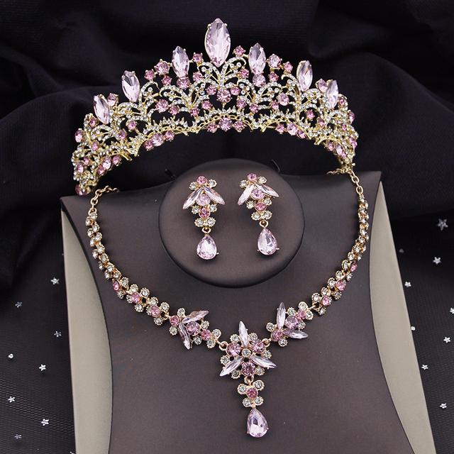 

Комплекты свадебных украшений со стразами и кристаллами для женщин, тиара, корона, ожерелье, серьги, выпускной, комплекты свадебных украшений для невесты