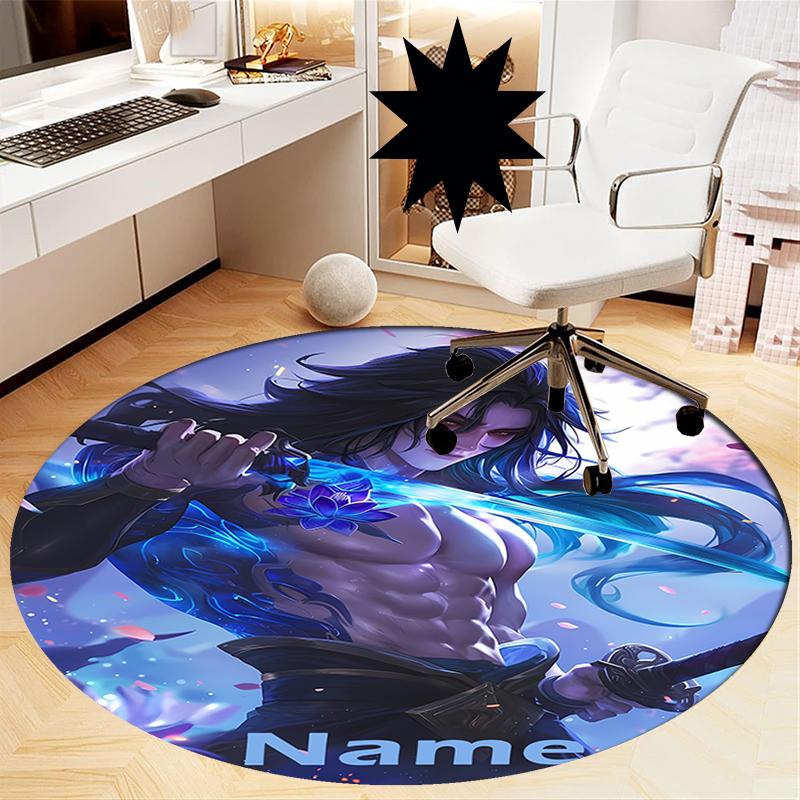 Custom Name League of Legends Printed Round Rug Carpet Chair Rug Area Rug Entryway Doormats,for Office Chair Living Room Bedroom Kitchen Room.