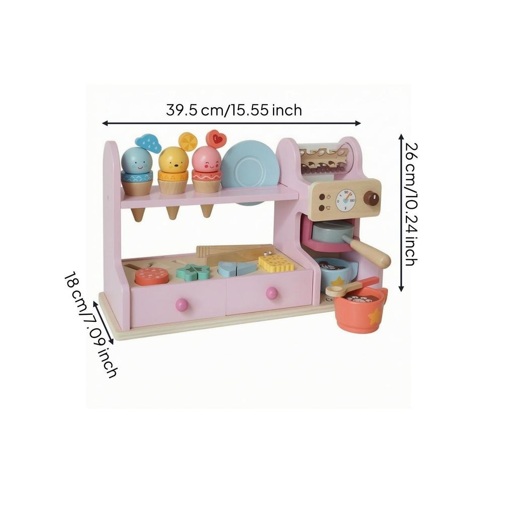 Wooden Pretend Ice Cream Shop Toy Freestanding Play Counter with Display Areas