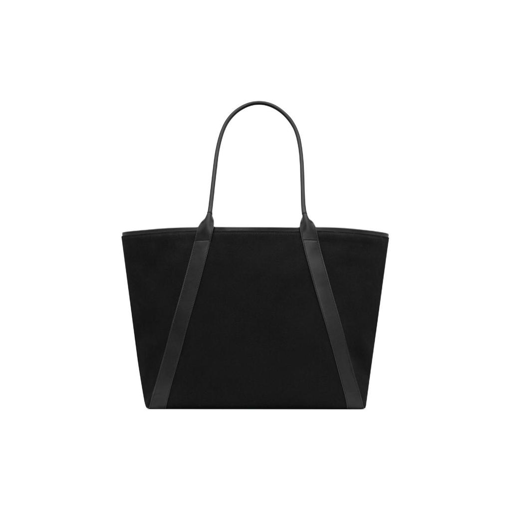 Saint Laurent Ysl Badge Embroidered Solid Color Fabric And Leather Tote Bag Men Tote Bags Black 780096-FAC3I-1075