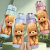 1PC Soft Brown Teddy Bear 750ml Color Plastic Sports Water Bottle Leakproof Flip Straw Lid Suitable for Sports Office Home Use