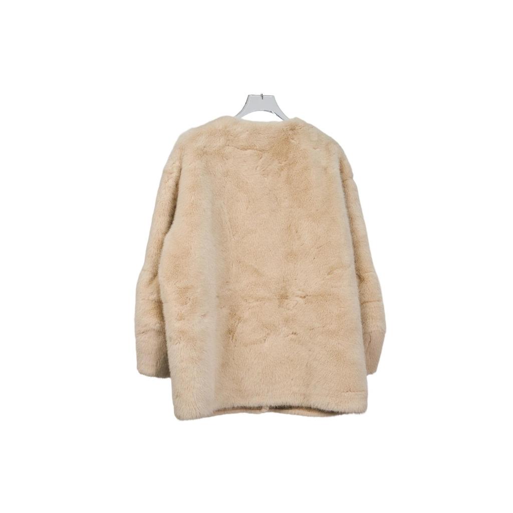 Women's Faux Mink V-Neck Mid-Length Shearling Coat - Autumn/Winter Fashion