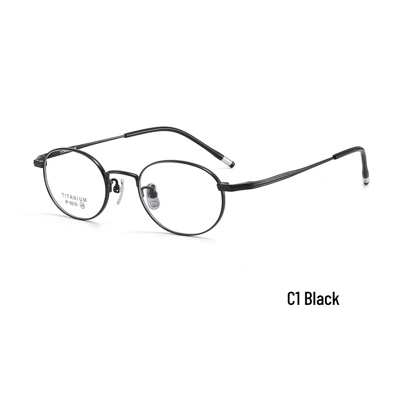 Retro Oval Titanium Glasses Frame - Sweet & Simple Design with Embossed Vacuum IP Plating, Lens-Ready чёрный