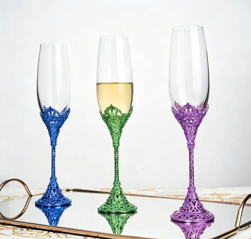 Crystal Champagne Flutes Set with Rhinestones Elegant Toasting Glasses for Wedding Party Gift
