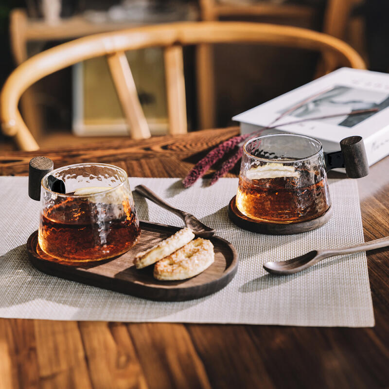 200ml heat-resistant glass mug and coaster set for 2 green
