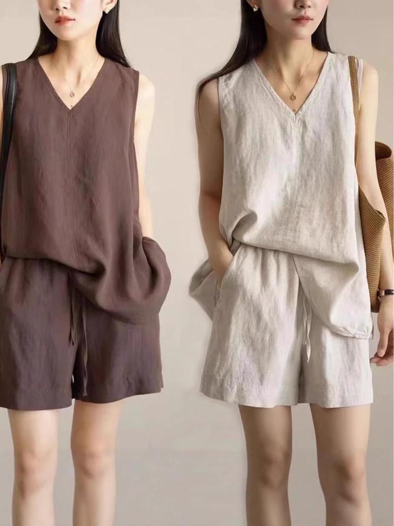 Women's Summer Slimming Sleeveless Vest & Shorts Two-Piece Set