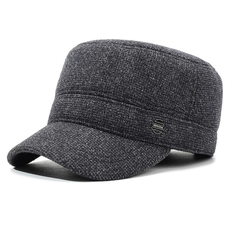Toamnă și iarnă pălării noi pentru bărbați iarnă bumbac plus protecții pentru urechi pălărie lână cu calotă plată pălărie pentru vârsta mijlocie și vârstnici pălărie termică de exterior