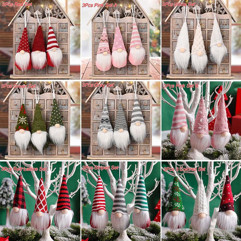3Pcs Christmas Tree Hanging Gnome Plush Gonk Santa Doll Pendants Xmas Decoration