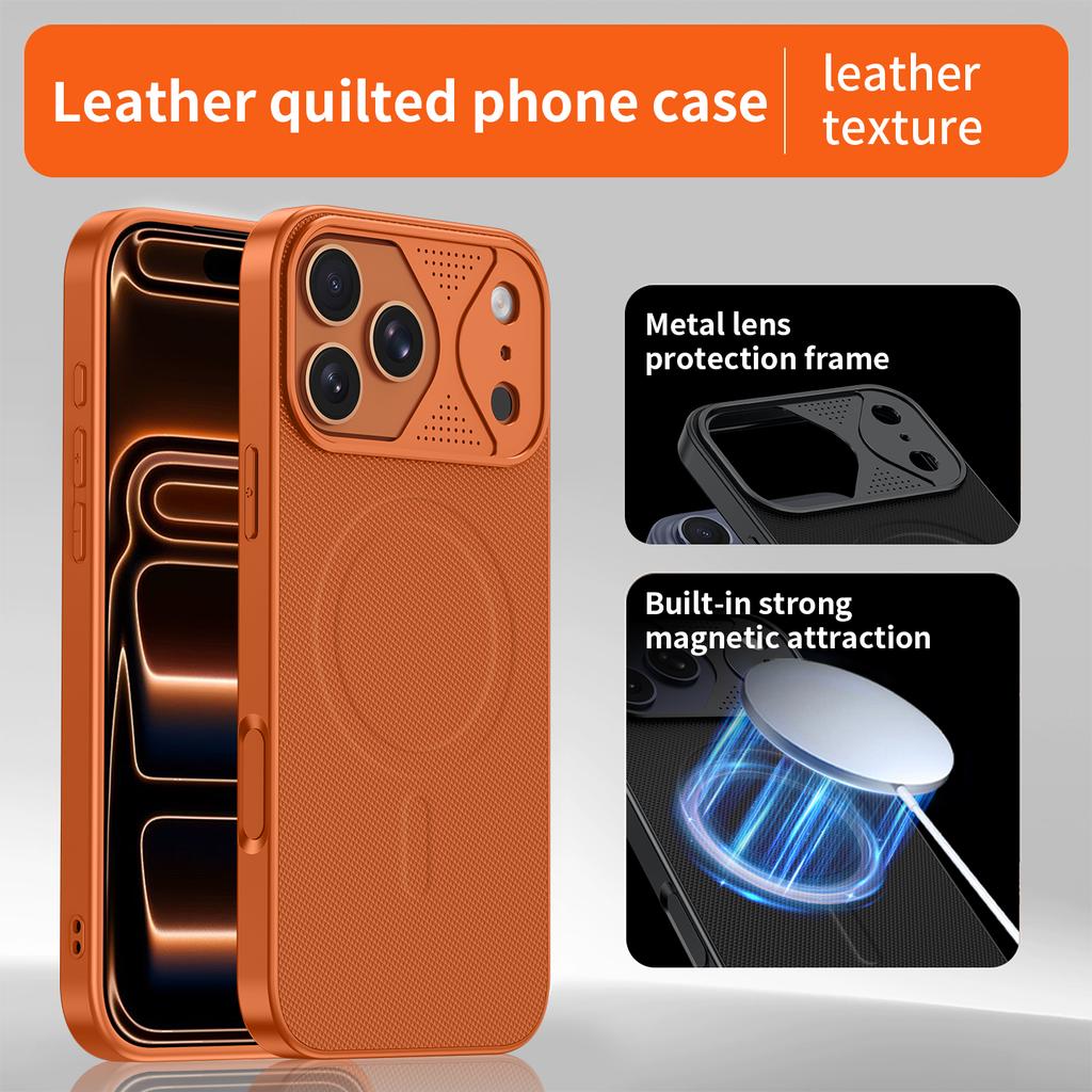 Original Business PU Leather For MagSafe Magnetic Phone Case For iPhone 13 14 15 16 17 Pro Max Metal Lens Frame Protect Cover