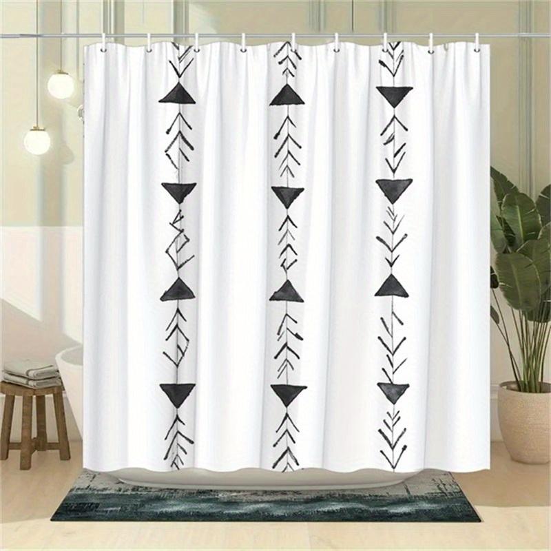 

1Pc Geometric Shower Curtain, Black Triangles & Zigzag Lines On White, Modern Minimalist Polyester, 12 Hooks, Bathtub Decor W60H190(CM)-1 Pcs