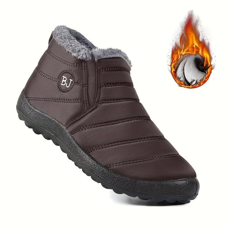 Cozy Men's Plus Size Solid Color Fleece Ankle Boots, Non-Slip Warm Slip-On Winter Boots for Ultimate Comfort