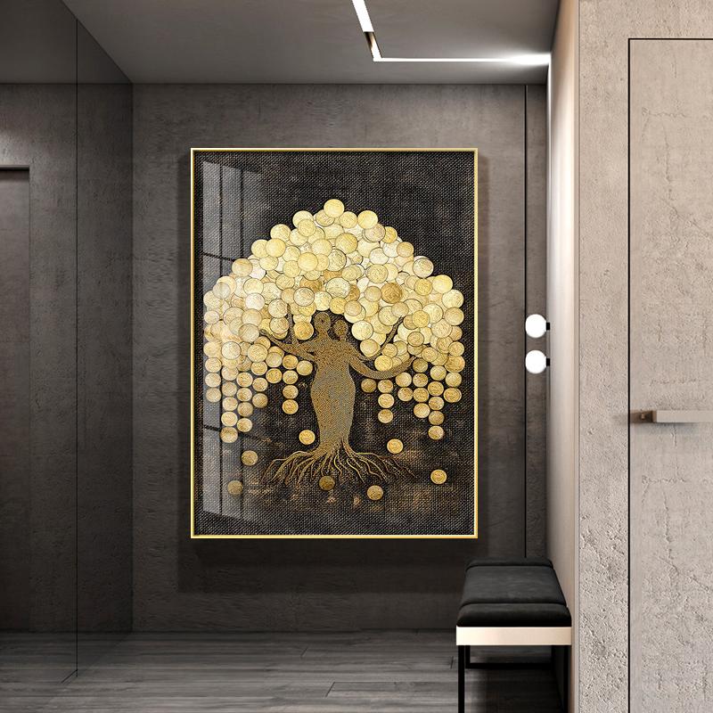 Golden Painting On Canvas Gold Coins Trees Posters and Prints Rich Tree Wall Pictures for Living Room Decor Home Decoration