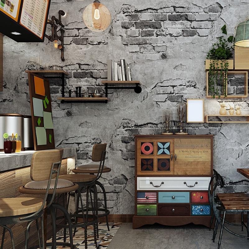 3D Brick Non-woven Wallpaper Retro Brick Stone Wallpaper Industrial Wind Loft Coffee Background Wall Decor