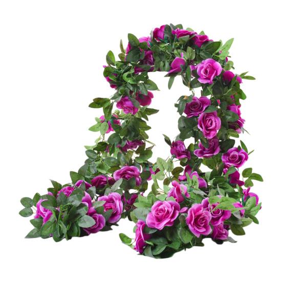 220CM Sztuczny Girlanda z Kwiatów Róży 16 Głów Odporna na UV Realistyczna Sztuczna Rattanowa Winorośl Dekoracja Wisząca na Ślub i Przyjęcie Symulacja Kwitnienia