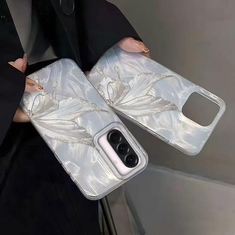 Luxury Laser Silver Butterfly Texture Phone Case for Samsung Galaxy A55 A56 A36 A26 A16 A54 A06 A53 Shell Silicone Back Cover