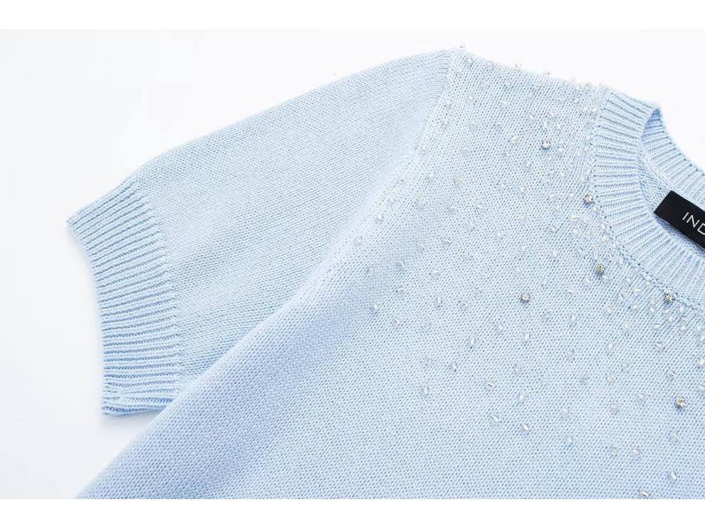 European & American Summer Women's Beaded Knit Sweater - Street Fashion Jewelry Embellished