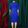 Women Solid Color V Neck Pleated High Waist A Line Mid Length Dress With Belt