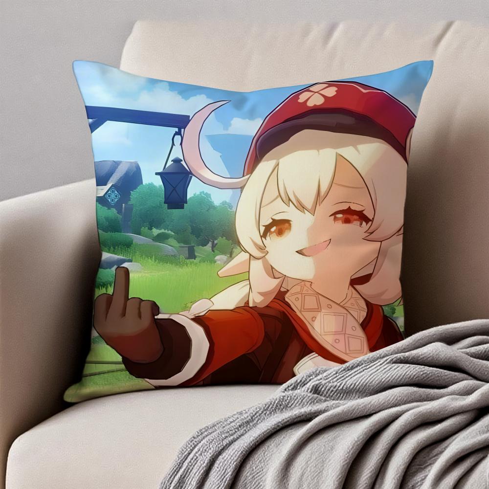mmiHoYo KKlee GGenshin Impact Cushion Cover Pillowcase Antidustmite Invisible Zipper Short Plush Sofa Cushion