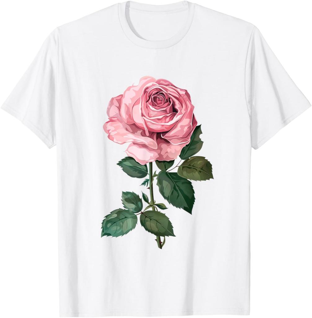 Pink Rose Flower Graphic Print Men's Cotton Casual Daily T-Shirt Soft Short Sleeve Tee