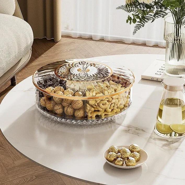 Rotatable Round Plastic Storage Box Multi-layer Sealed Container for Dried Fruit Snacks Dessert Household Use
