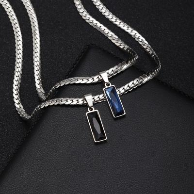 Stylish Mens Geometric Stone Pendent Necklaces,Stainless Steel Flat Cuban Chain Collars,Hip Hop Zircon Gifts for Him Boys