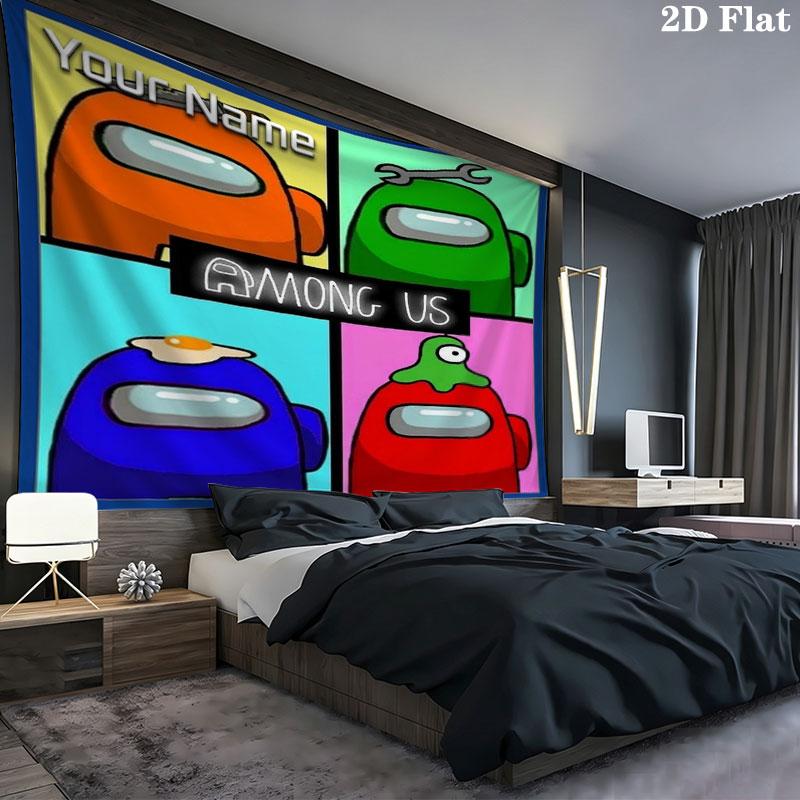 Among Us Custom Name Wall Tapestry Aesthetic Wall Hanging Printed Fabric Blanket Decorative Tapestries for Bedroom Living Room Home Decor