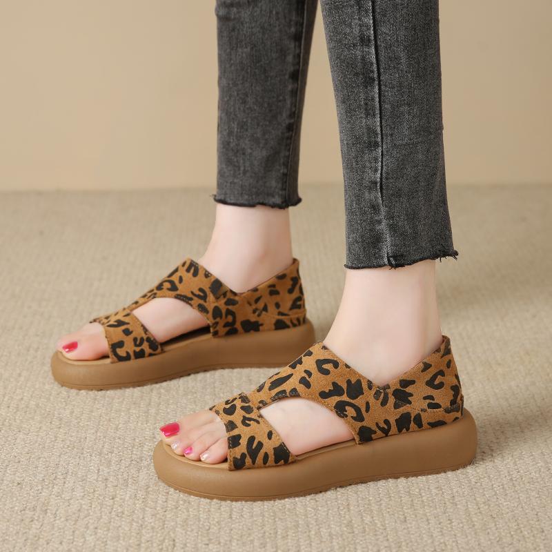 Fashion Fashion Leopard Women's Slippers New Cork Sandals Women Summer Outdoor Non-slip Shoes Buckle Sandals Woman Beach Flat Slippers