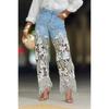 VIONA European and American Style Loose Hollow Splicing Irregular Lace Straight Leg Jeans for Women