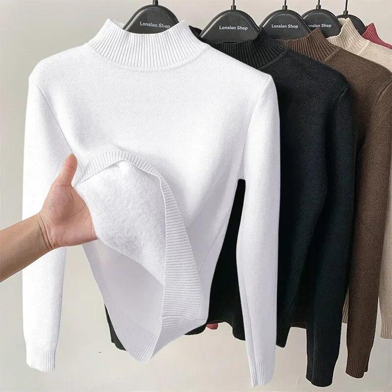 Office-lady Dolcevita Solido Maglione Donna Autunno Inverno Casual Pile Addensato Caldo Pullover Moda Loose Fit Soft Top 29760