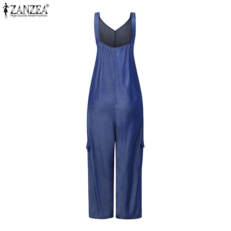 ZANZEA Kobiety Casualowy Dekolt V Lato Bez Rękawów Długie Kombinezony Ogrodniczki