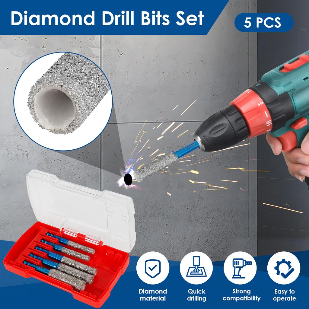 6-12mm Trocken-Diamantbohrer-Set Vakuumgelöteter Kernbohrer-Satz Schnellwechsel-Sechskantschaft für Porzellan Granit Fliesen Marmor
