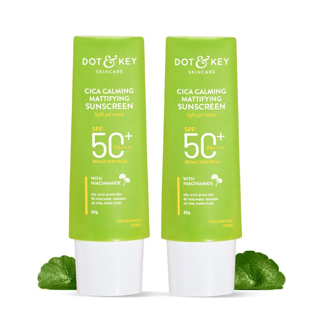Dot & Key CICA Calming Mattifying Sunscreen SPF 50 PA++++ For Oily Acne Prone Sensitive Skin 80g X Pack of 2