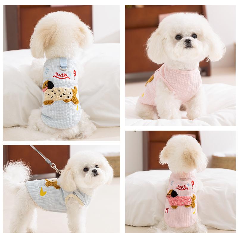 Spring Summer Cute Fun Puppy Towel Embroidered Teddy Bigbear Traction Vest Small Dog Cat Pet Clothes