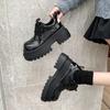 Platform Women Casual Shoes 2026 New Mid Heels Sneakers Trend Goth Lace Up Fashion Round Toe Thick Heel Flats Zapatos De Mujer