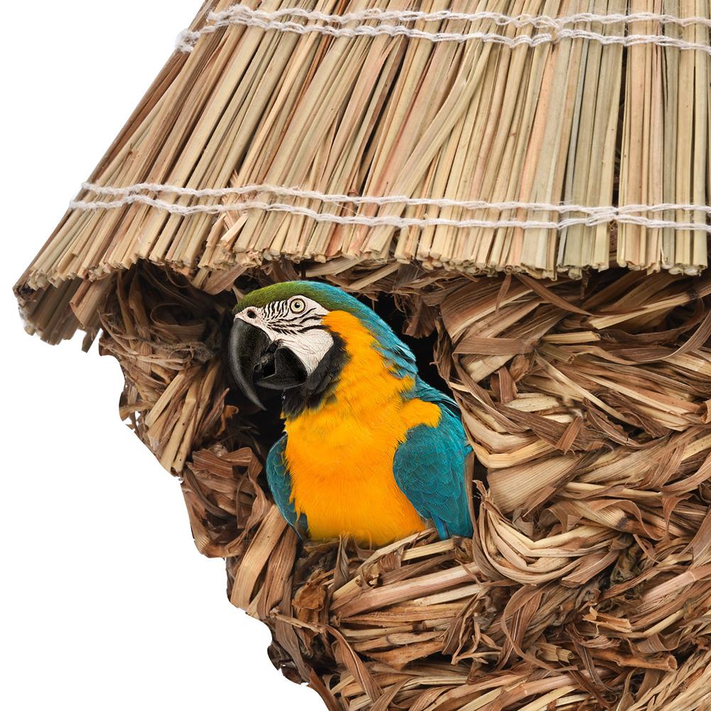 Grass Bird Houses, Hand Woven Hummingbird House, Outside Grass Hanging Bird Hut, Small Hanging Bird Chickadee House Pet Supplies